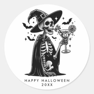 Svartvit Skeleton Halloween fest Runt Klistermärke