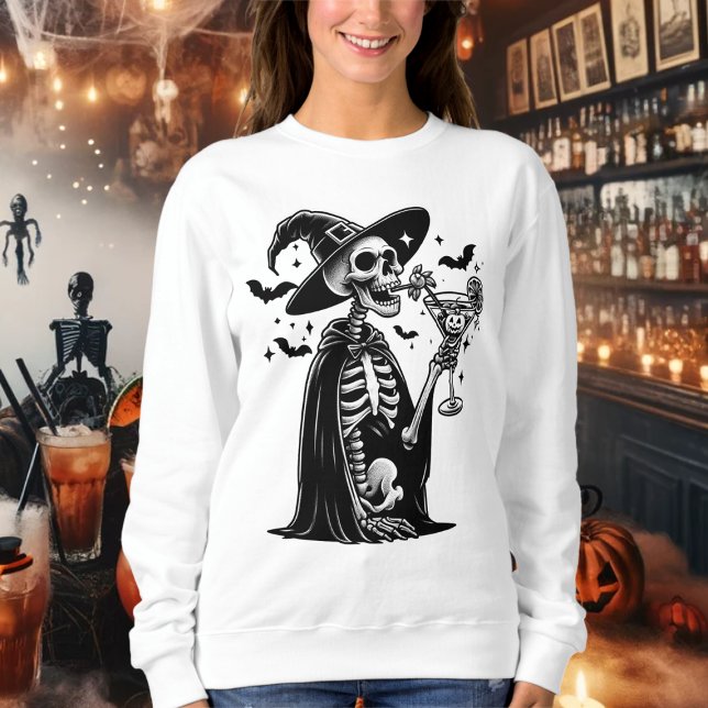 Svartvit Skeleton Halloween fest T Shirt (Black and White Skeleton Halloween Cocktail Party Sweatshirt)