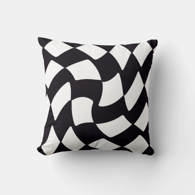 Svartvit skev schackbräde kudde (Framsida)