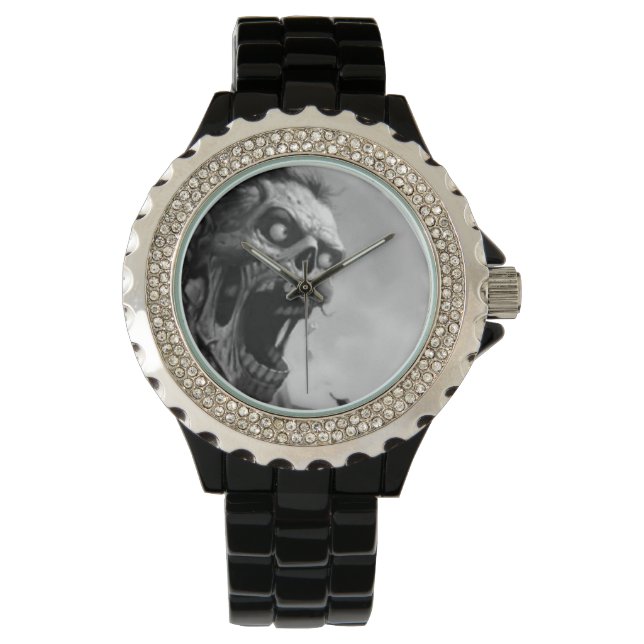 svartvit skrikande zombie armbandsur (Framsida)