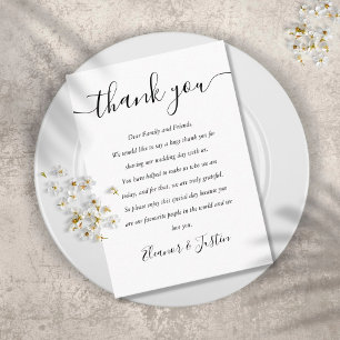 Svartvit skript Bröllop Tack Placeringskort