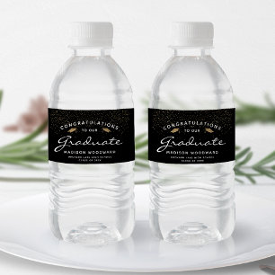 Svartvit skript Guld Cap Studenten Vattenflaskor Etikett