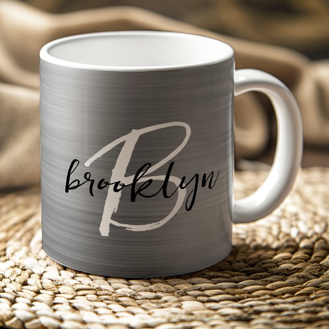 Svartvit skript i Metall silver Brushed Kaffemugg (Skapare uppladdad)