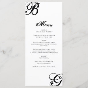 Svartvit skript, Monogram Bröllop Meny