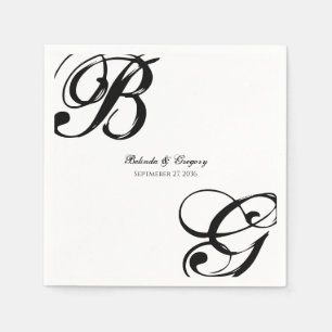Svartvit skript, Monogram Bröllop Pappersservett