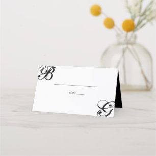 Svartvit skript, Monogram Bröllop Placeringskort