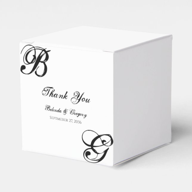 Svartvit skript, Monogram Bröllop Presentaskar (Framsidan Sidan)
