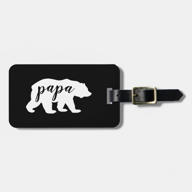 Svartvit skript Pappa Bear Silhouette Bagagebricka (Horisontell Framsida)
