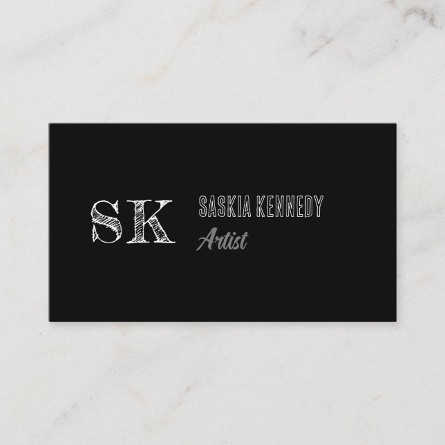 Svartvit skript, Professionell Monogram Artist Visitkort (Framsida)