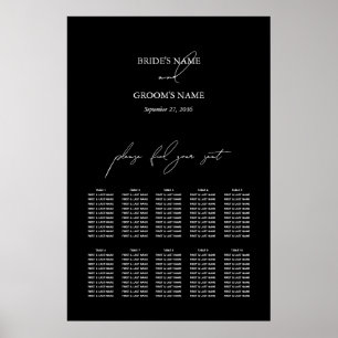 Svartvit skript, sittdiagram för Bröllop Poster