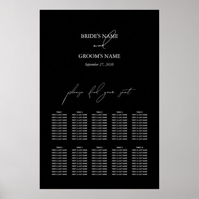 Svartvit skript, sittdiagram för Bröllop Poster (Framsidan)