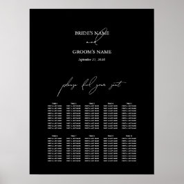 Svartvit skript, sittdiagram för Bröllop Poster
