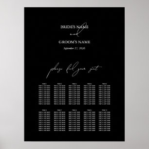 Svartvit skript, sittdiagram för Bröllop Poster