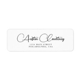 Svartvit skriptkalligrafi - minimalt Bröllop Returadress Etikett
