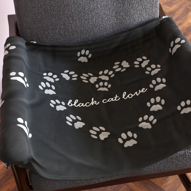 Svartvit Skriv ut Ull-blått på hjärtat Fleecefilt (A fun blanket for your black cat. Just add your name)