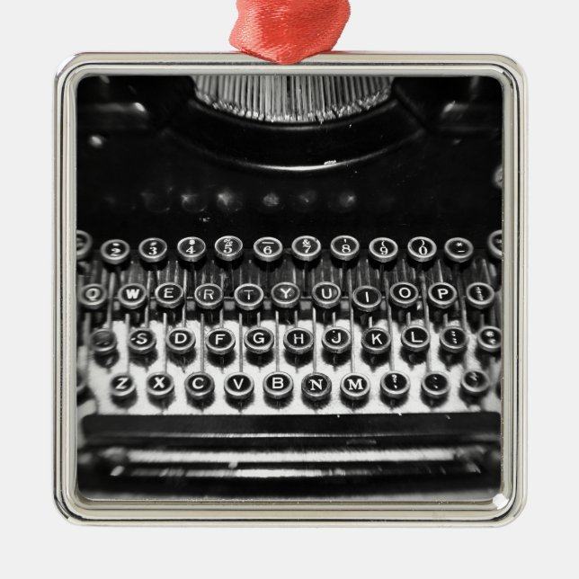 Svartvit skrivmaskin julgransprydnad metall (Framsidan)