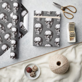Svartvit Skull Mönster Halloween Wrapping P Presentpapper