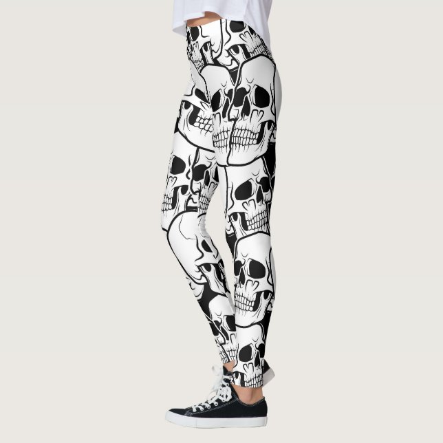 Svartvit Skull Mönster Leggings (Vänster)