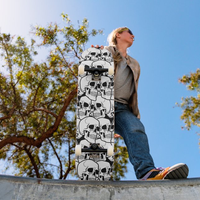 Svartvit Skull Mönster Mini Skateboard Bräda 18,5 Cm (Utomhus 1)