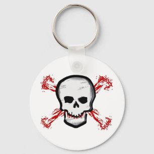 Svartvit Skull och Bloody Kor Bones Nyckelring
