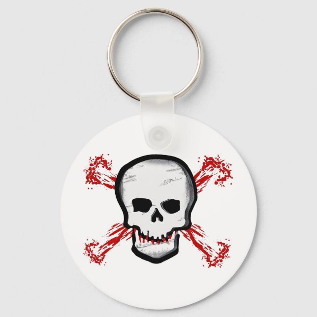 Svartvit Skull och Bloody Kor Bones Nyckelring (Framsida)