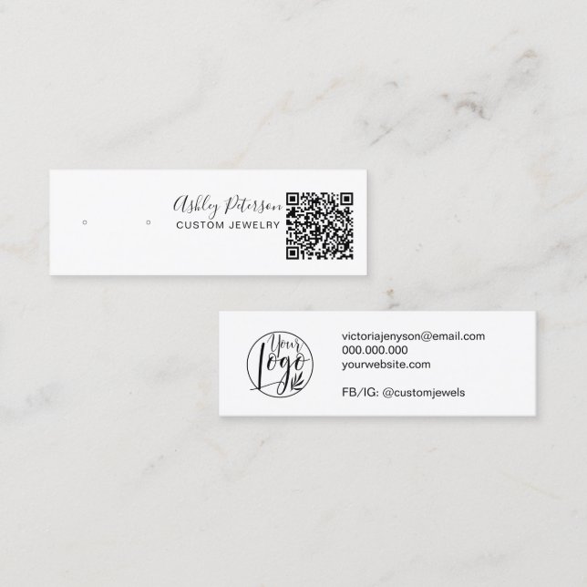Svartvit smyckesörning, visning qr kod mini visitkort (Fram/baksida)