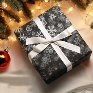 Svartvit snöflammande julvinter presentpapper