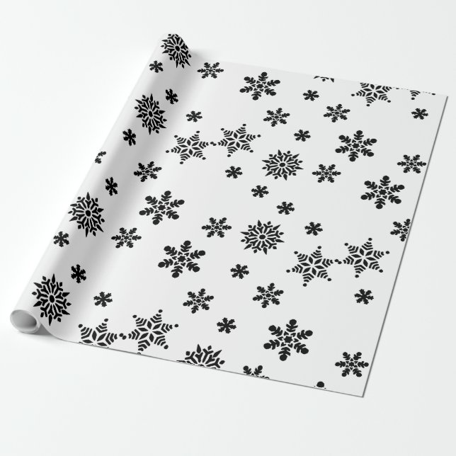 Svartvit Snöflingor Gift Wrapping Papper Presentpapper (Utrullad)