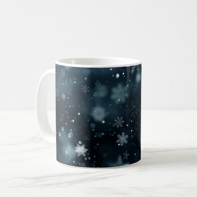 Svartvit Snöflingor-jul Kaffemugg (Framsida vänster)