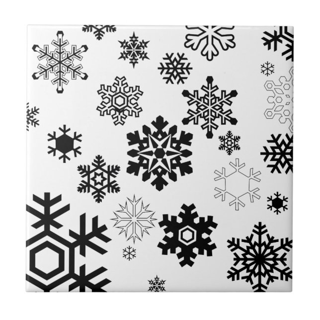 Svartvit Snöflingor Kakelplatta (Framsidan)