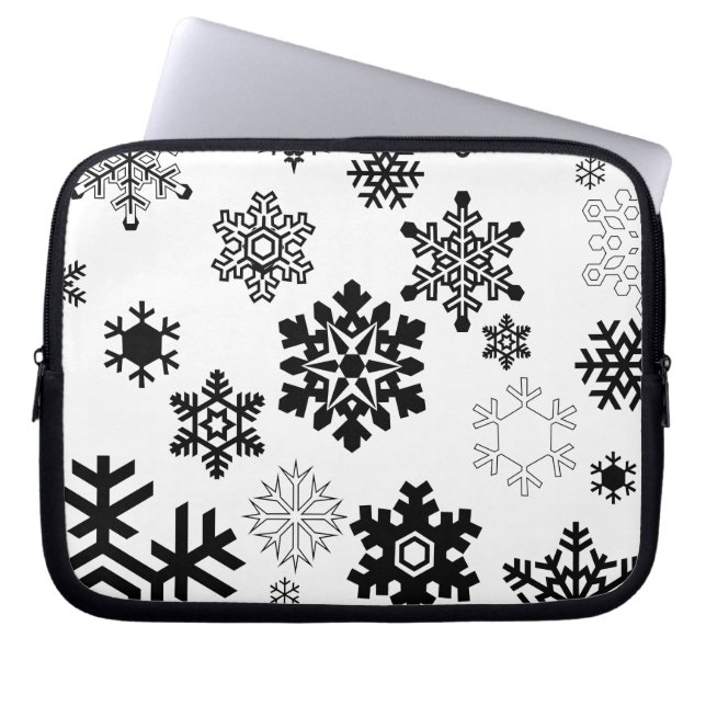 Svartvit Snöflingor Laptop Sleeve (Framsidan)