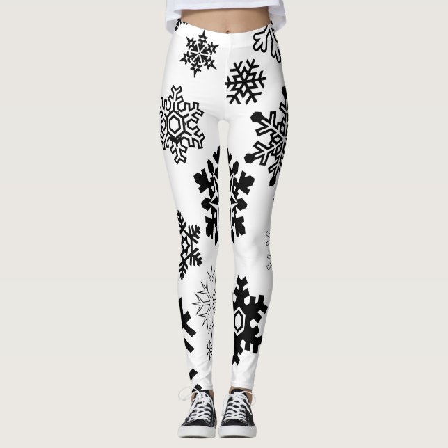 Svartvit Snöflingor Leggings (Framsida)
