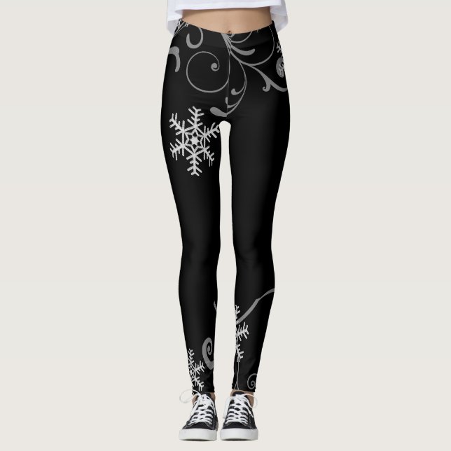 Svartvit snöflingor leggings (Framsida)