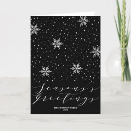 Svartvit snöflingor Seasons Hälsning jul Helgkort