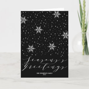 Svartvit snöflingor Seasons Hälsning jul Helgkort