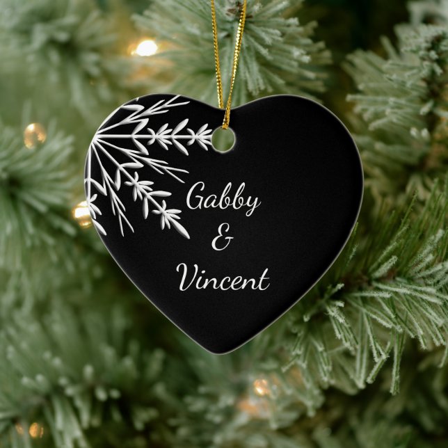 Svartvit snöflingvinter Winter Wedding Julgransprydnad Keramik (Träd)