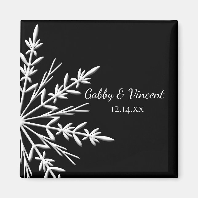 Svartvit snöflingvinter Winter Wedding Magnet (Framsidan)