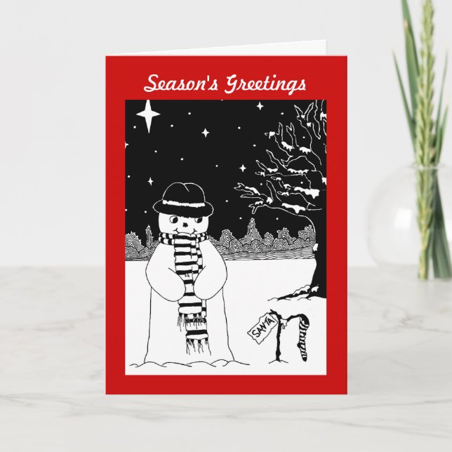 svartvit snögubbe med scarfen för jul helgkort (Framsida)