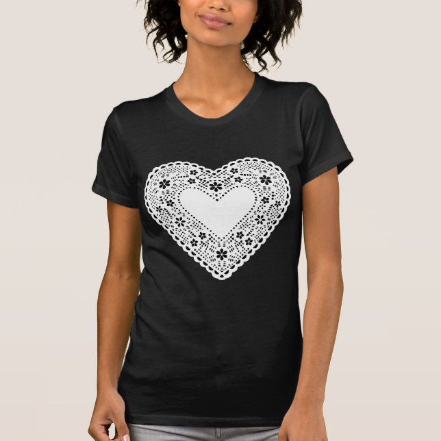 Svartvit Snöre Heart T-shirt (Framsida)