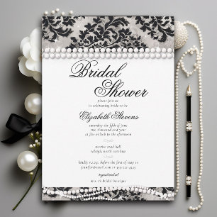 Svartvit Snöre Pearls Damask-Möhippa Inbjudningar
