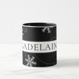 Svartvit Snowflake med namn eller monogramen Mugg