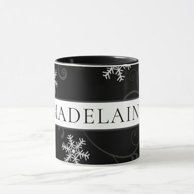 Svartvit Snowflake med namn eller monogramen Mugg (Center)