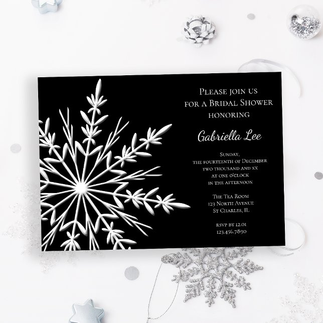 Svartvit Snowflakevintermöhippa Inbjudningar (Set the tone for your festive event with the Black White Snowflakes Winter Bridal Shower Invitation.)