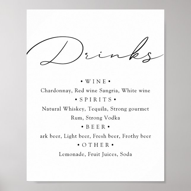 Svartvit. Snyggt calligraphy bröllop-menyn pub Poster (Framsidan)