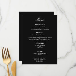 Svartvit Snyggt Elegant bröllop Menu Meny