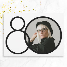 Svartvit Snyggt - minimalistisk foto 80:e födelsed Inbjudningar