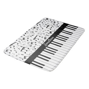 Svartvit snyggt piano nycklar och musik noter badrumsmatta