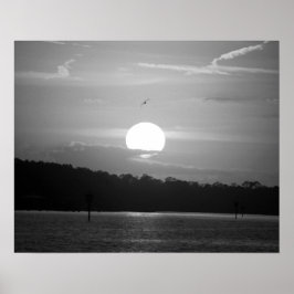Svartvit solnedgång på Bay-Vågrät 16 x 20 Poster