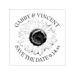 Svartvit solros Bröllop spara datum Självfärgande Stämpel