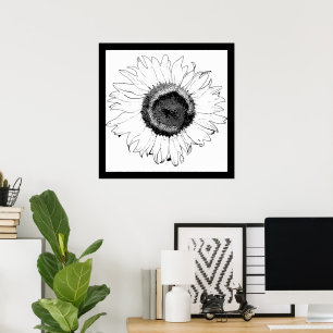 Svartvit solros poster